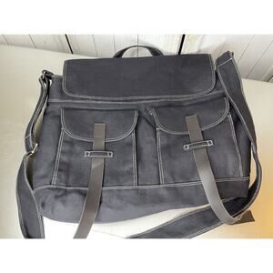 Christy Studio Black Canvas Multi Pocket Shoulder Bag Leather Accents